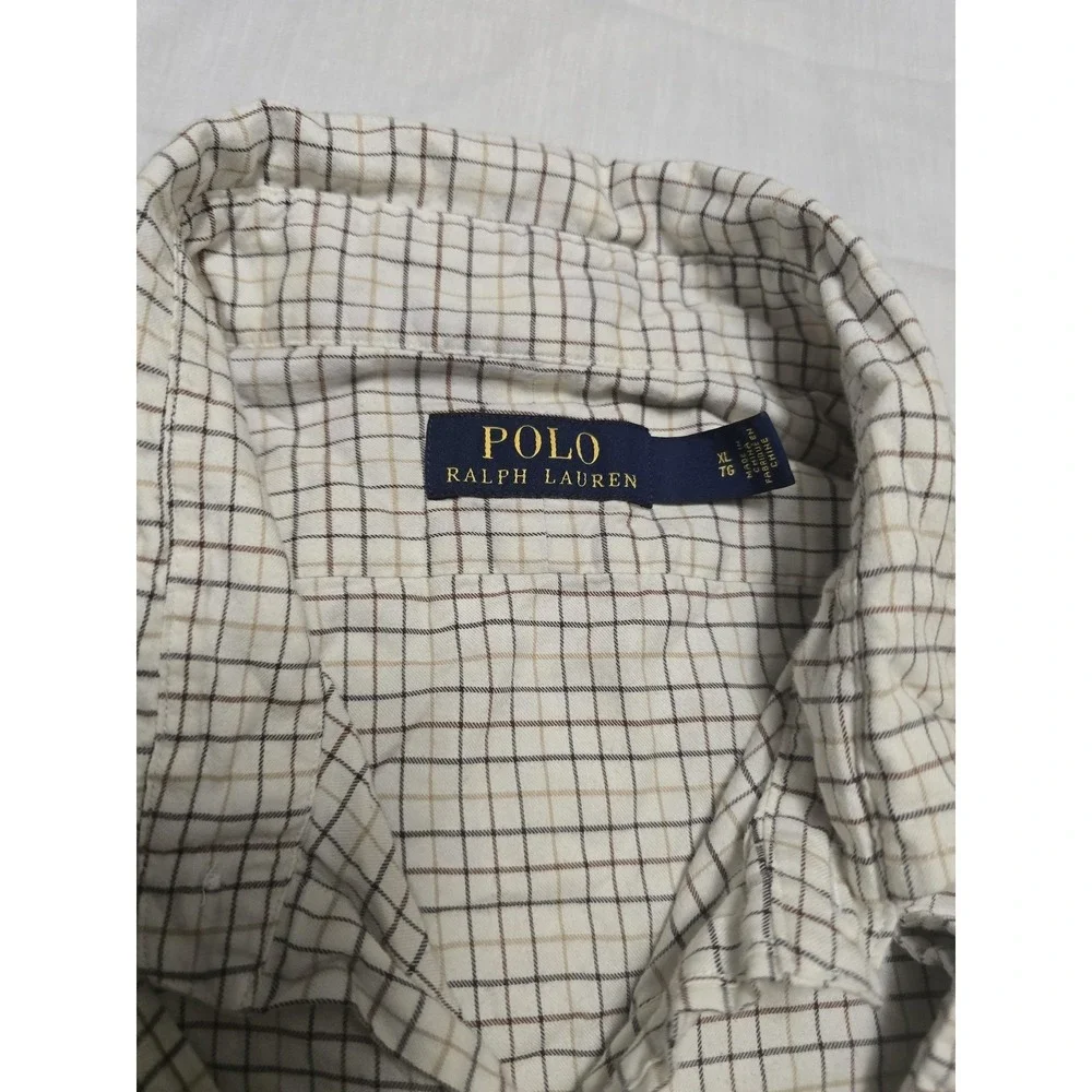 Polo‎ Ralph Lauren Shirt Mens XL Beige Brown Check Plaid Long Sleeve Button Down